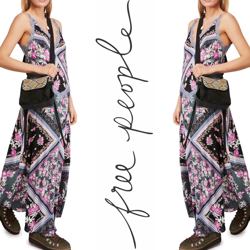 - Free People Floral Lace Trim Maxi